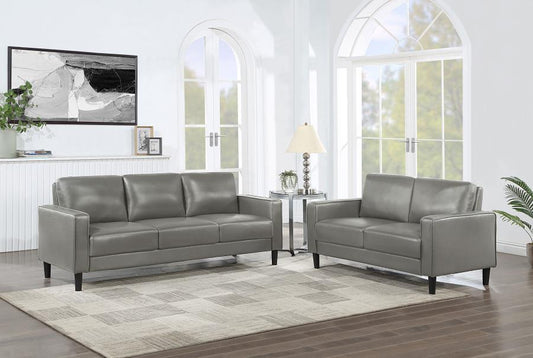 Ruth 2-piece Upholstered Track Arm Faux Leather Sofa Set Grey