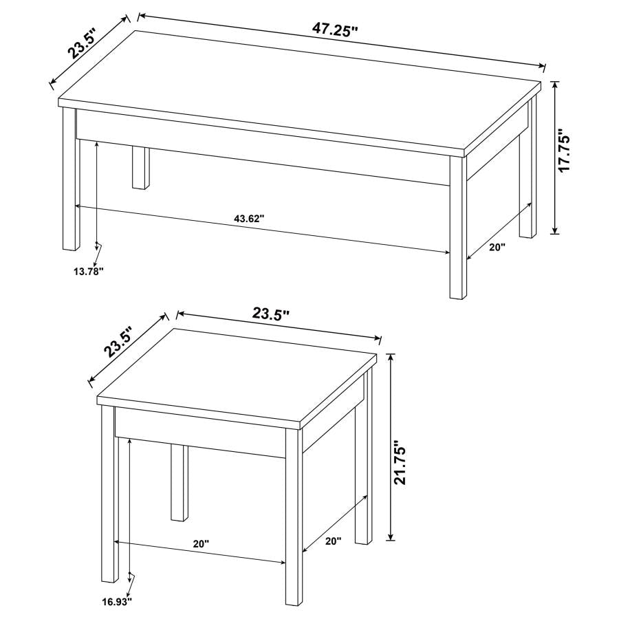 Stacie 3-piece Composite Wood Coffee Table Set Antique Pine and White